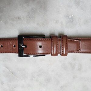 Mio Marino Genuine Leather Dual Loop Single Prong Belt, 32”, Brown